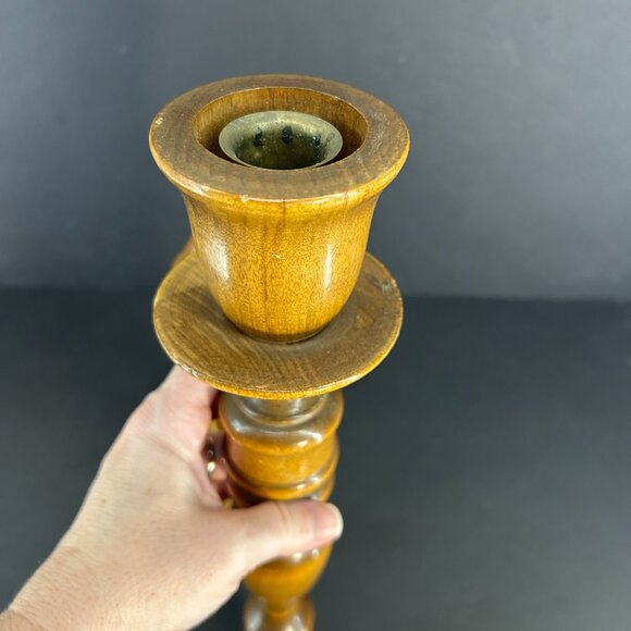 Vintage MCM Hand Turned Wood Candle Wall Sconce Farmhouse Boho Wall Decor 16" M - Picture 7 of 9